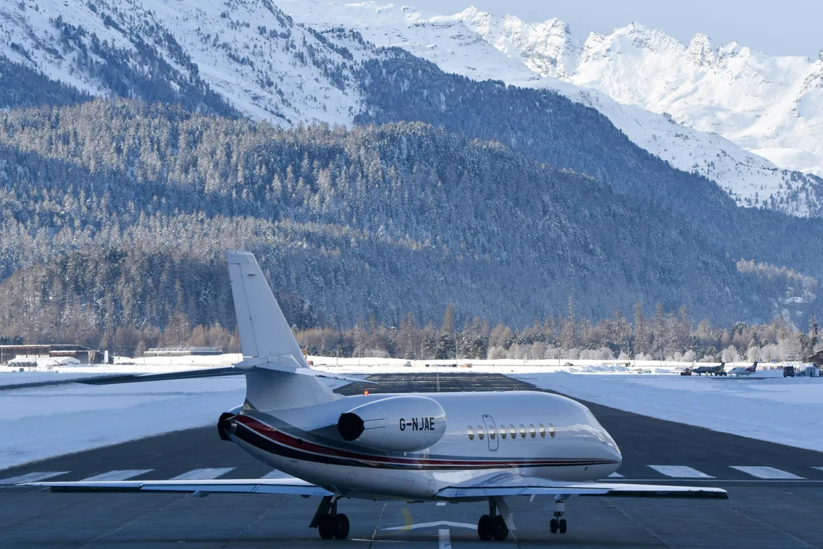 Private jet on the tarmac at a small European airfield