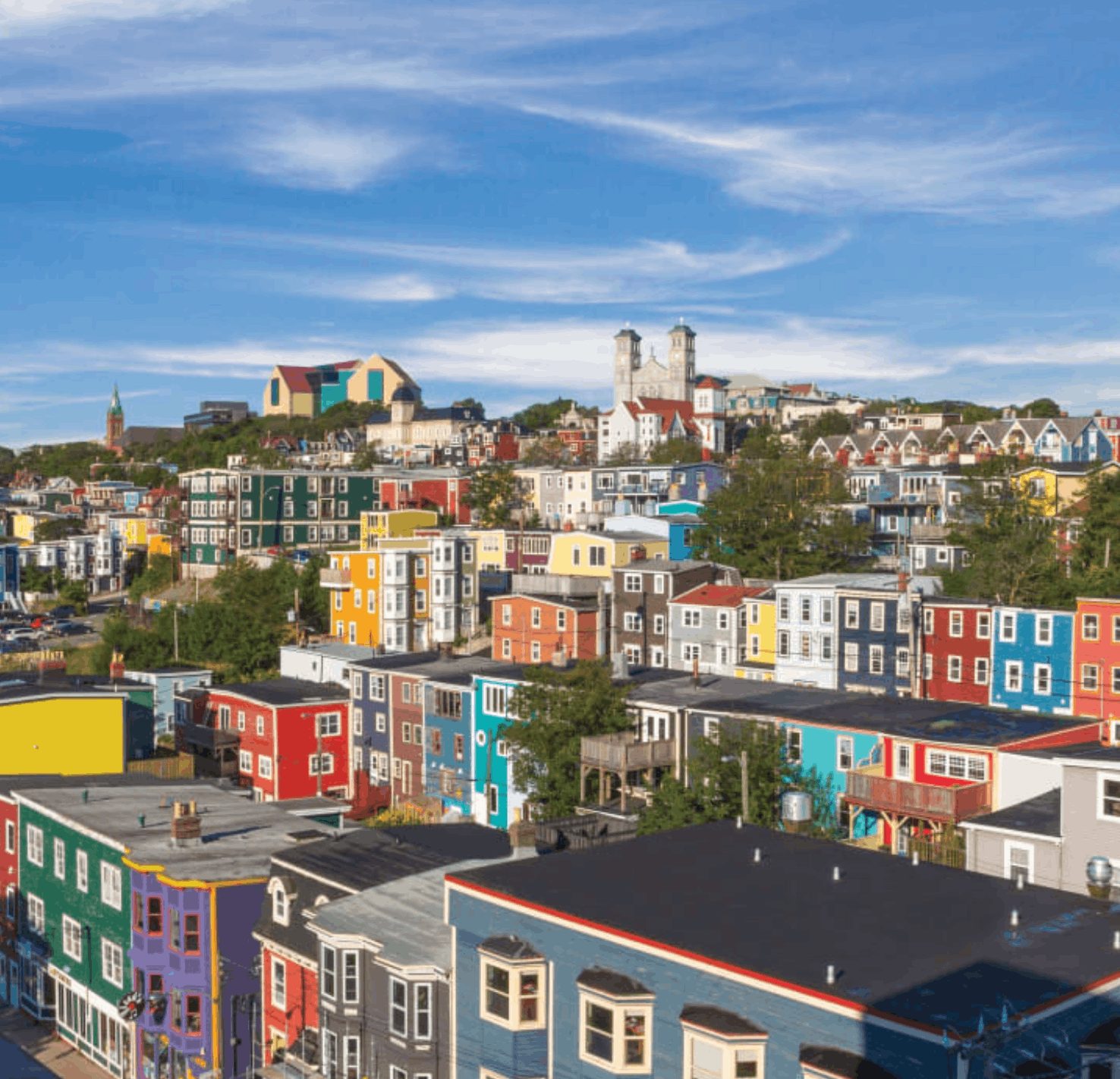 The colourful hillside row houses of St John's, Newfoundland in Atlantic Canada