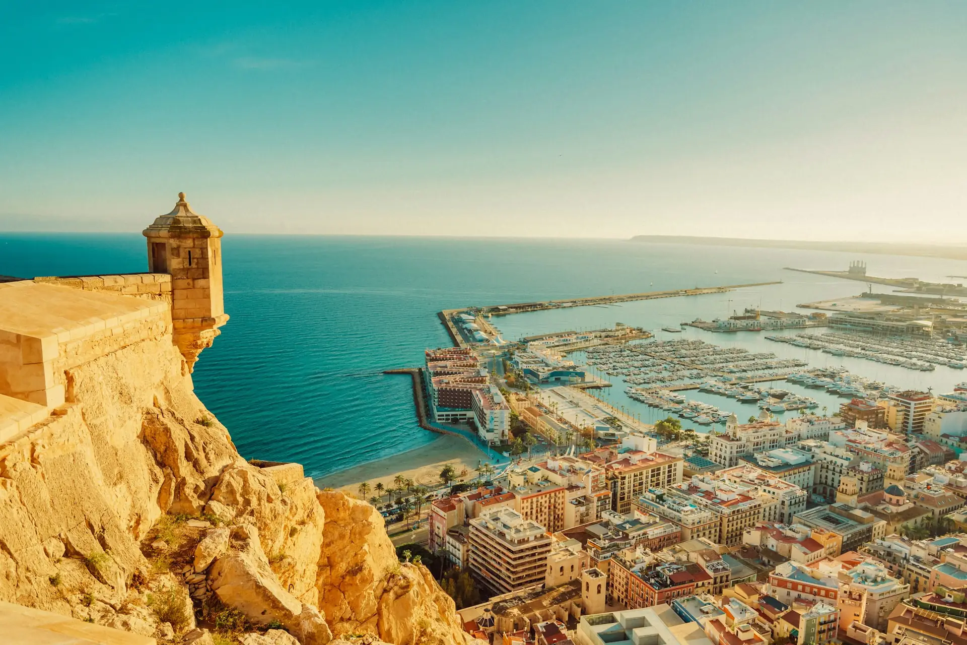 The Santa Barbara castle overlooking Alicante's marina and old town on the Costa Blanca, Spain