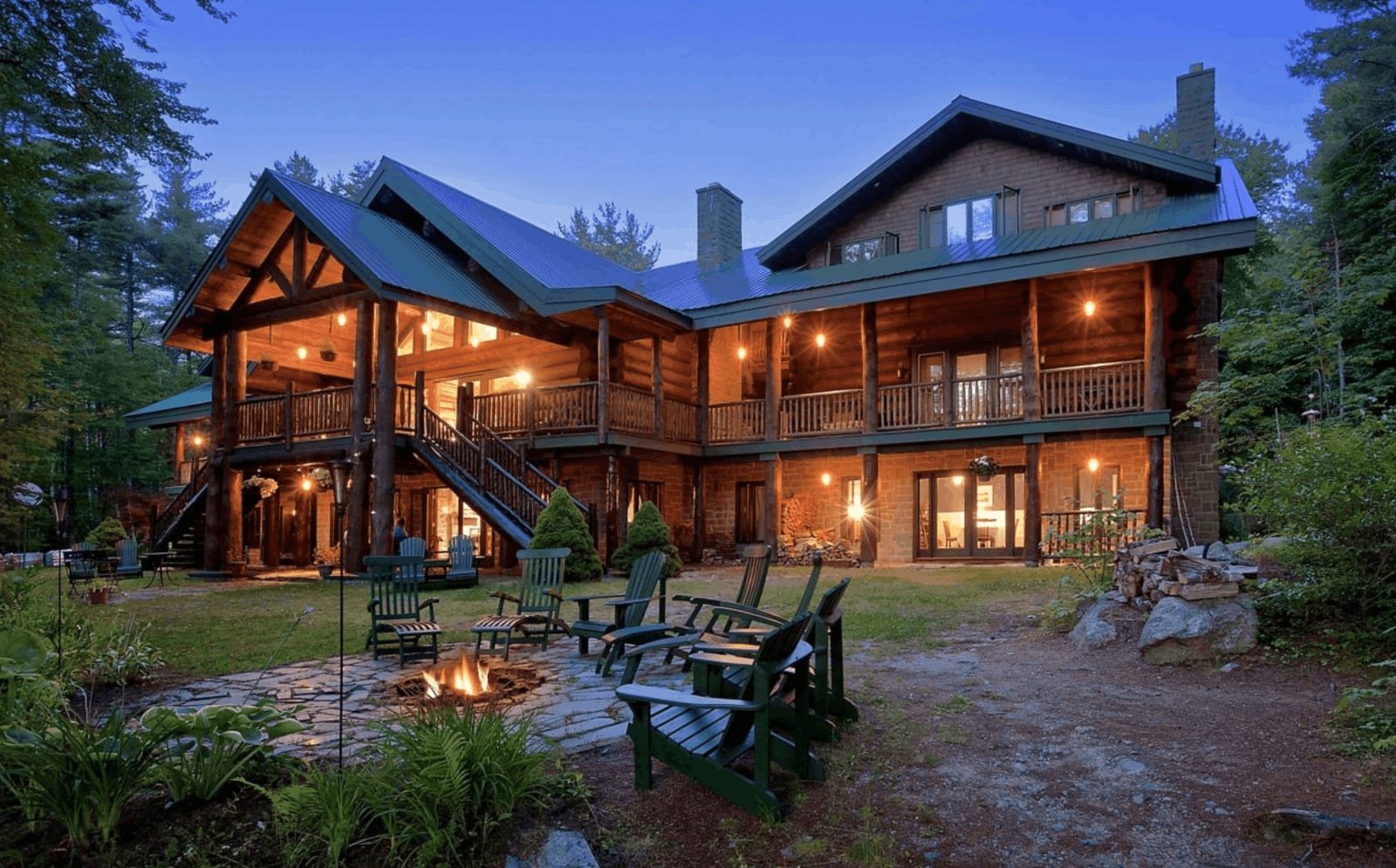 Trout Point Lodge surrounded by forest and river in Nova Scotia