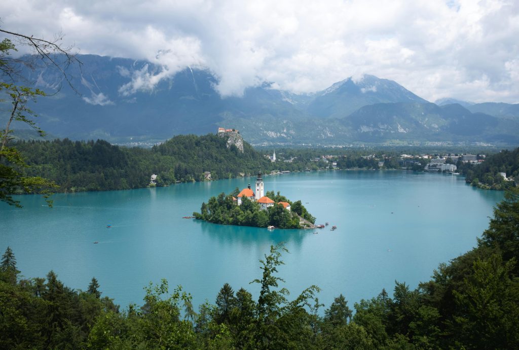 holidays in lake bled island church julian alps slovenia